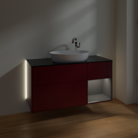 Тумба под раковину Villeroy & Boch Finion 120х50,1 см с подсветкой МДФ пион матовый лак/стекло черное матовое G952GKHB