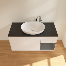 Тумба под раковину Villeroy & Boch Finion 120х50,1 см с подсветкой МДФ белый матовый лак/стекло черное матовое G952GKMT