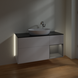 Тумба под раковину Villeroy & Boch Finion 120х50,1 см с подсветкой МДФ белый матовый лак/стекло черное матовое G952GKMT