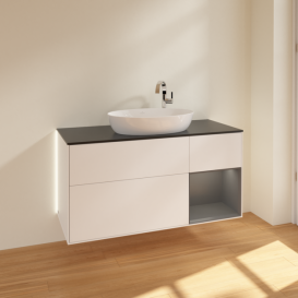 Тумба под раковину Villeroy & Boch Finion 120х50,1 см с подсветкой МДФ белый матовый лак/стекло черное матовое G952GKMT