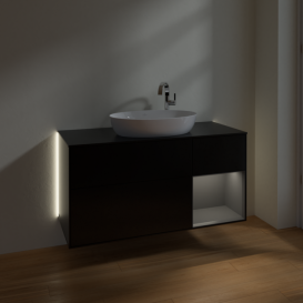 Тумба под раковину Villeroy & Boch Finion 120х50,1 см с подсветкой МДФ черный матовый лак/стекло черное матовое G952GKPD