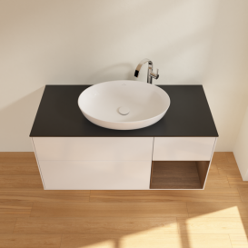 Тумба под раковину Villeroy & Boch Finion 120х50,1 см с подсветкой МДФ глянцевый белый лак/стекло черное матовое G952GNGF