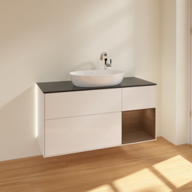 Тумба под раковину Villeroy & Boch Finion 120х50,1 см с подсветкой МДФ глянцевый белый лак/стекло черное матовое G952GNGF