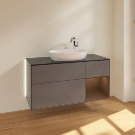 Тумба под раковину Villeroy & Boch Finion 120х50,1 см с подсветкой МДФ антрацит матовый лак/стекло черное матовое G952GNGK