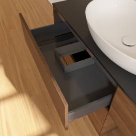 Тумба під раковину Villeroy & Boch Finion 120х50,1 см з підсвічуванням МДФ шпон волоського горіха/скло чорне матове G952GNGN