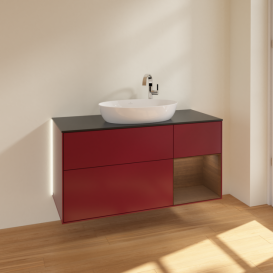 Тумба під раковину Villeroy & Boch Finion 120х50,1 см з підсвічуванням МДФ півонія матовий лак/скло чорне матове G952GNHB