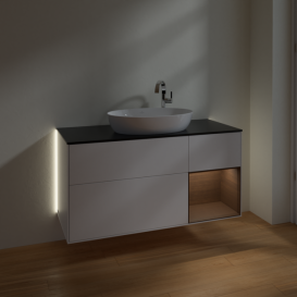 Тумба під раковину Villeroy & Boch Finion 120х50,1 см із підсвічуванням МДФ білий матовий лак/скло чорне матове G952GNMT