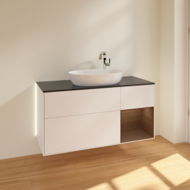 Тумба під раковину Villeroy & Boch Finion 120х50,1 см із підсвічуванням МДФ білий матовий лак/скло чорне матове G952GNMT