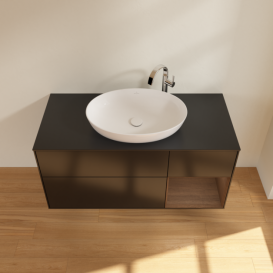 Тумба під раковину Villeroy & Boch Finion 120х50,1 см з підсвічуванням МДФ чорний матовий лак/скло чорне матове G952GNPD