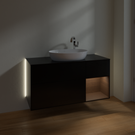 Тумба під раковину Villeroy & Boch Finion 120х50,1 см з підсвічуванням МДФ чорний матовий лак/скло чорне матове G952GNPD