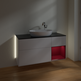 Тумба під раковину Villeroy & Boch Finion 120х50,1 см з підсвіткою МДФ білий глянцевий лак/скло чорне матове G952HBGF