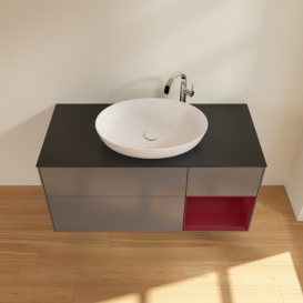 Тумба під раковину Villeroy & Boch Finion 120х50,1 см з підсвічуванням антрацит матовий лак/скло чорне матове G952HBGK