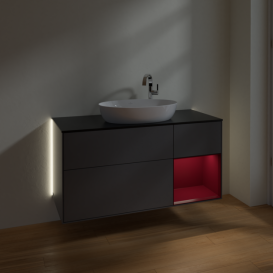 Тумба під раковину Villeroy & Boch Finion 120х50,1 см з підсвічуванням антрацит матовий лак/скло чорне матове G952HBGK
