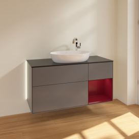 Тумба під раковину Villeroy & Boch Finion 120х50,1 см з підсвічуванням антрацит матовий лак/скло чорне матове G952HBGK