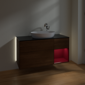 Тумба під раковину Villeroy & Boch Finion 120х50,1 см з підсвічуванням МДФ шпон волоського горіха/скло чорне матове G952HBGN