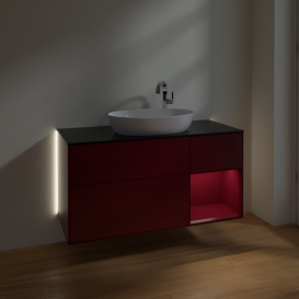 Тумба під раковину Villeroy & Boch Finion 120х50,1 см з підсвічуванням МДФ півонія матовий лак/скло чорне матове G952HBHB