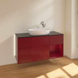 Тумба під раковину Villeroy & Boch Finion 120х50,1 см з підсвічуванням МДФ півонія матовий лак/скло чорне матове G952HBHB