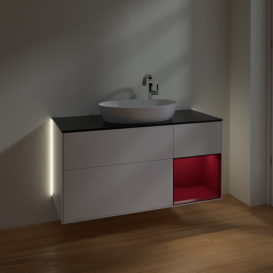 Тумба під раковину Villeroy & Boch Finion 120х50,1 см із підсвічуванням МДФ білий матовий лак/скло чорне матове G952HBMT