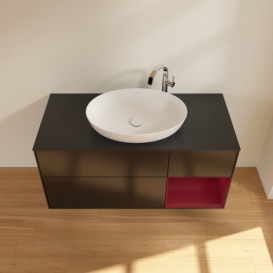 Тумба під раковину Villeroy & Boch Finion 120х50,1 см з підсвічуванням МДФ чорний матовий лак/скло чорне матове G952HBPD