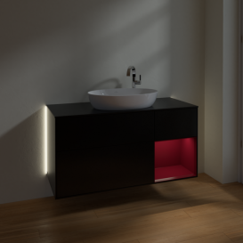 Тумба під раковину Villeroy & Boch Finion 120х50,1 см з підсвічуванням МДФ чорний матовий лак/скло чорне матове G952HBPD