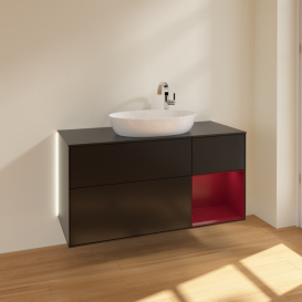 Тумба під раковину Villeroy & Boch Finion 120х50,1 см з підсвічуванням МДФ чорний матовий лак/скло чорне матове G952HBPD