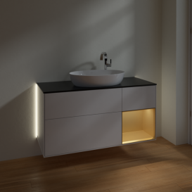 Тумба під раковину Villeroy & Boch Finion 120х50,1 см з підсвіткою МДФ білий глянцевий лак/скло чорне матове G952HFGF