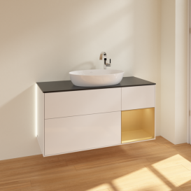 Тумба під раковину Villeroy & Boch Finion 120х50,1 см з підсвіткою МДФ білий глянцевий лак/скло чорне матове G952HFGF