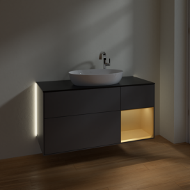 Тумба під раковину Villeroy & Boch Finion 120х50,1 см з підсвічуванням антрацит матовий лак/скло чорне матове G952HFGK