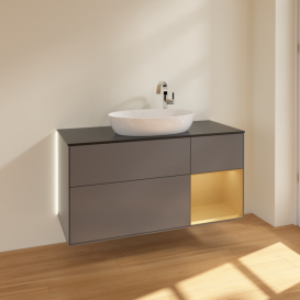 Тумба під раковину Villeroy & Boch Finion 120х50,1 см з підсвічуванням антрацит матовий лак/скло чорне матове G952HFGK