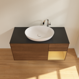 Тумба под раковину Villeroy & Boch Finion 120х50,1 см с подсветкой МДФ шпон грецкого ореха/стекло черное матовое G952HFGN