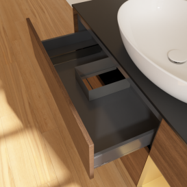 Тумба под раковину Villeroy & Boch Finion 120х50,1 см с подсветкой МДФ шпон грецкого ореха/стекло черное матовое G952HFGN