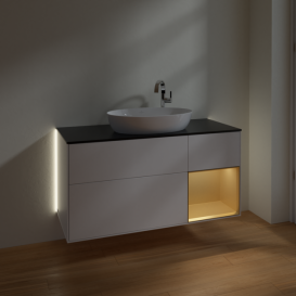 Тумба під раковину Villeroy & Boch Finion 120х50,1 см із підсвічуванням МДФ білий матовий лак/скло чорне матове G952HFMT