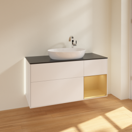 Тумба під раковину Villeroy & Boch Finion 120х50,1 см із підсвічуванням МДФ білий матовий лак/скло чорне матове G952HFMT