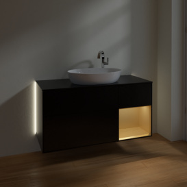 Тумба под раковину Villeroy & Boch Finion 120х50,1 см с подсветкой МДФ черный матовый лак/стекло черное матовое G952HFPD