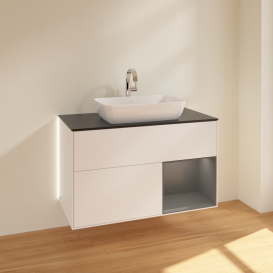 Тумба під раковину Villeroy & Boch Finion 100х50,1 см із підсвічуванням МДФ білий матовий лак/скло чорне матове G782GKMT