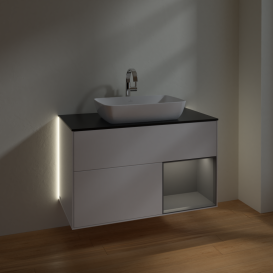 Тумба під раковину Villeroy & Boch Finion 100х50,1 см із підсвічуванням МДФ білий матовий лак/скло чорне матове G782GKMT