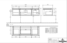Тумба под раковину Villeroy & Boch Legato 140х38 см ДСП дуб аризона B68400VH