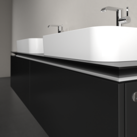 Тумба під раковину Villeroy&Boch Legato 160х38 см з підсвічуванням МДФ/ДСП чорний матовий лак B767L0PD