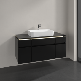 Тумба під раковину Villeroy&Boch Legato 120х55 см з підсвічуванням МДФ/ДСП чорний матовий лак B758L0PD