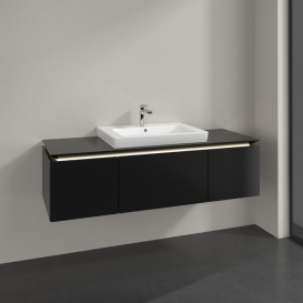 Тумба під раковину Villeroy&Boch Legato 140х38 см з підсвічуванням МДФ/ДСП чорний матовий лак B684L0PD