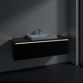 Тумба під раковину Villeroy&Boch Legato 140х38 см з підсвічуванням МДФ/ДСП чорний матовий лак B684L0PD
