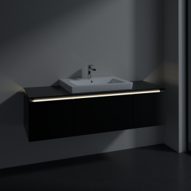 Тумба під раковину Villeroy&Boch Legato 120х38 см з підсвічуванням МДФ/ДСП чорний матовий лак B682L0PD