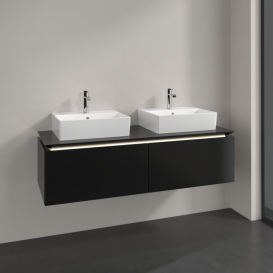 Тумба під раковину Villeroy&Boch Legato 140х38 см з підсвічуванням МДФ/ДСП чорний матовий лак B668L0PD