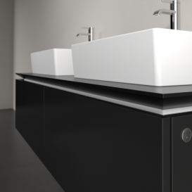 Тумба під раковину Villeroy&Boch Legato 140х38 см з підсвічуванням МДФ/ДСП чорний матовий лак B668L0PD