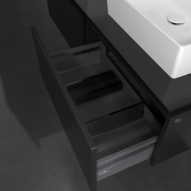 Тумба під раковину Villeroy&Boch Legato 140х38 см з підсвічуванням МДФ/ДСП чорний матовий лак B668L0PD