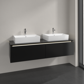 Тумба під раковину Villeroy&Boch Legato 160х38 см з підсвічуванням МДФ/ДСП чорний матовий лак B676L0PD