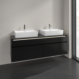 Тумба під раковину Villeroy&Boch Legato 160х55 см з підсвічуванням МДФ/ДСП чорний матовий лак B677L0PD