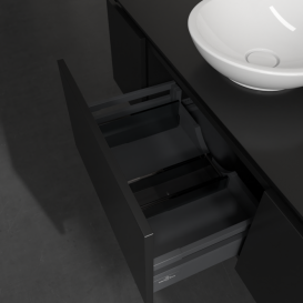 Тумба під раковину Villeroy&Boch Legato 120х38 см з підсвічуванням МДФ/ДСП чорний матовий лак B577L0PD