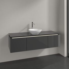 Тумба під раковину Villeroy & Boch Legato 140х38 см з підсвічуванням МДФ/ДСП глянсовий сірий B585L0FP