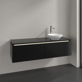 Тумба під раковину Villeroy&Boch Legato 140х38 см з підсвічуванням МДФ/ДСП чорний матовий лак B589L0PD